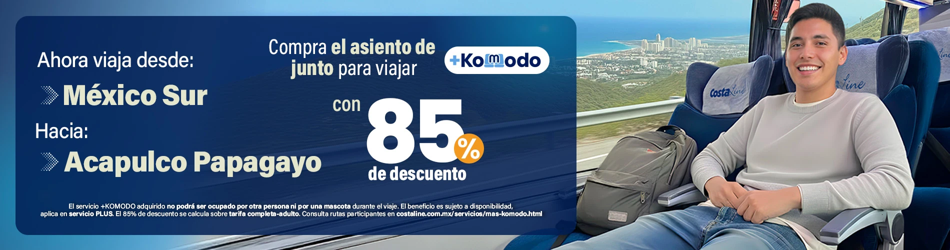 Viaja con más espacio y privacidad en autobuses Costa Line con el servicio +Komodo